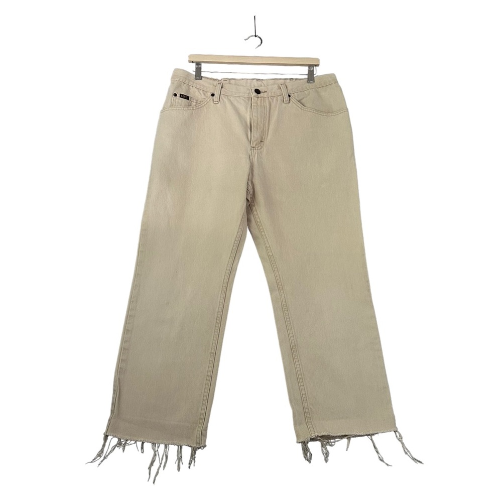 Vintage | Lee | Tan Straight Leg Jeans Cropped Raw Hem Size 38 Mens